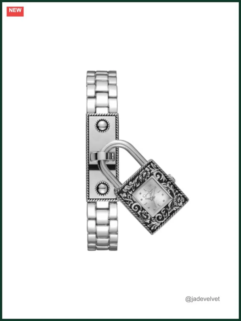 Jessica Simpson Locket Charm Watch Silver Bracelet Square Case Quartz Gift Box
